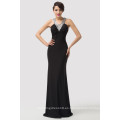 Grace Karin sin mangas de cuello en V Long Black Sequins Stretch vestidos de noche CL6157